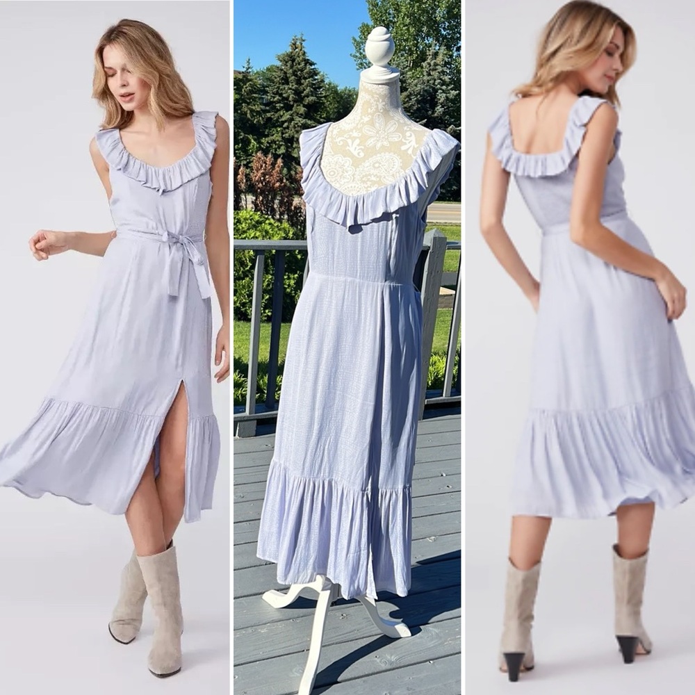 Satin midi ruffle neckline Dress Sz Medium